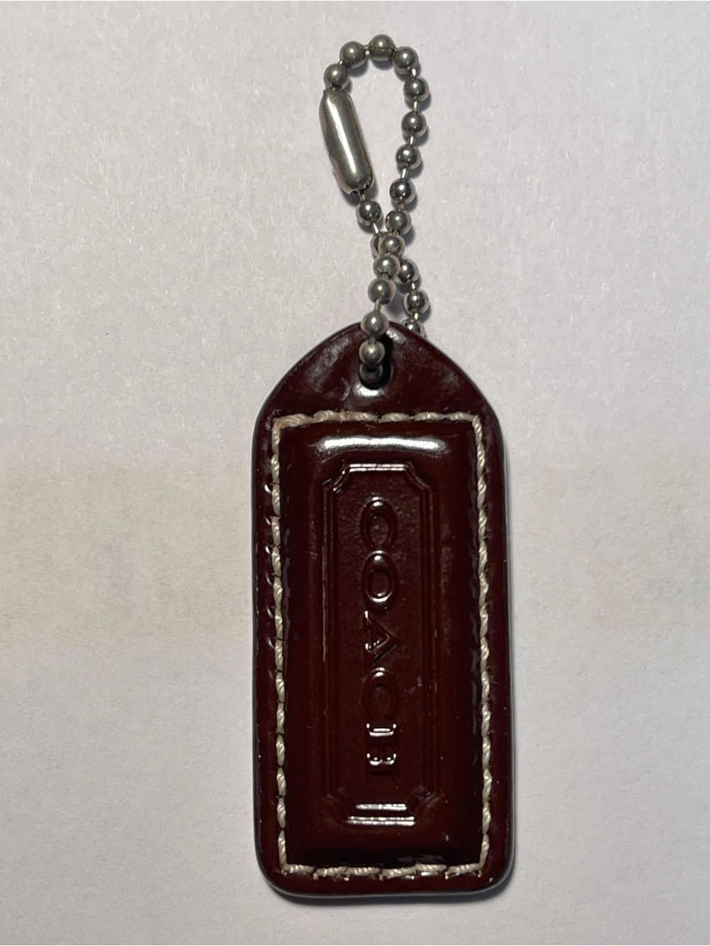 Coach Brown Patent Leather Hang Tag with Silver Ball Chain
